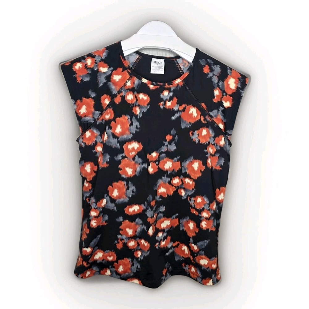 Duluth Trading Women 8 Swim Suit Tank  Cap Sleeve Shirt Poppies Black Bra Lined